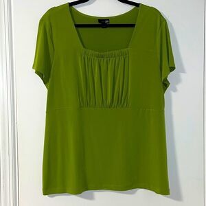 east 5th avocado green square neck gathered bust short sleeve blouse size XL